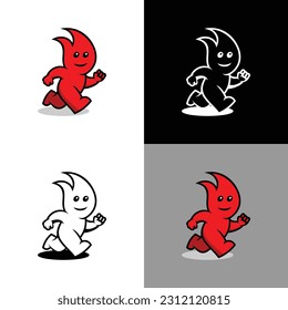cute fire mascot logo in red and bw