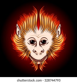 Cute Fire monkey face. Eastern Symbol of next year.