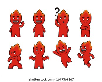 cute fire monster mascot vector set