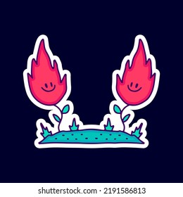 Cute fire plants illustration. Artwork for street wear, t shirt, posters, bomber jackets, hoodie, patchworks, enamel pins; for clothes.
