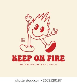 cute fire retro cartoon illustration