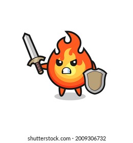 cute fire soldier fighting with sword and shield , cute style design for t shirt, sticker, logo element