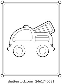 Cute fire truck suitable for children's coloring page vector illustration