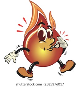 cute fire vektor illustration mascot character blowing the whistle, work of hand drawn