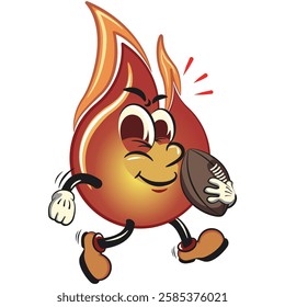 cute fire vektor illustration mascot character playing rugby and american football, work of hand drawn