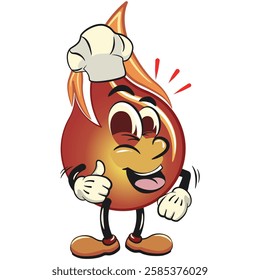 cute fire vektor illustration mascot character as chef give thumbs up, work of hand drawn