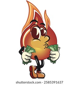 cute fire vektor illustration mascot character carrying money while whistling, work of hand drawn