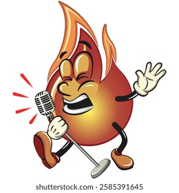 cute fire vektor illustration mascot character sing earnestly with maximum style, work of hand drawn