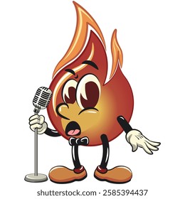 cute fire vektor illustration mascot character on front of the mic become a stand up comedian, work of hand drawn