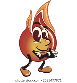 cute fire vektor illustration mascot character folding his arms calmly, work of hand drawn