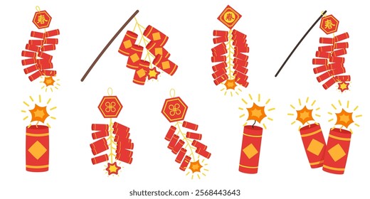 Cute firecrackers illustration for lunar new year set collection.