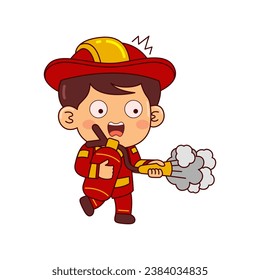 cute firefighter boy cartoon character vector illustration