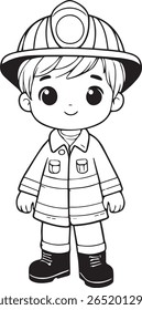 Cute Firefighter Boy – Coloring Book Character Vector