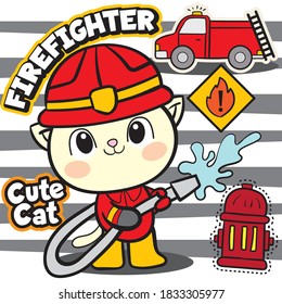 
Ilustración de gatito de bomberos para camiseta