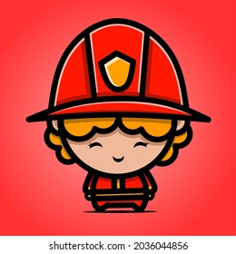 Cute Firefighter Character. Chibi Designs