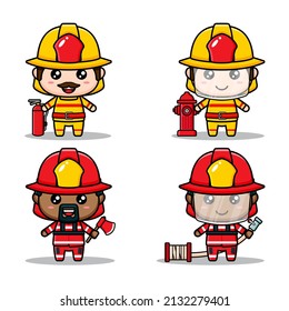 Cute Firefighter Character Vector Design