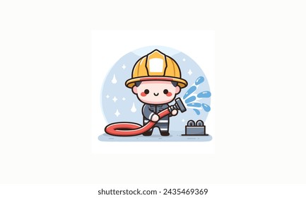Cute Firefighter Character Vector Design.cartoon illustration chibi.