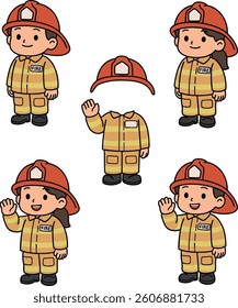 cute firefighter character vector illustration
