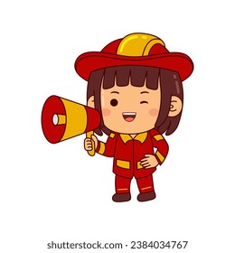 cute firefighter girl cartoon character vector illustration