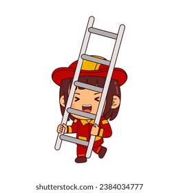 cute firefighter girl cartoon character vector illustration
