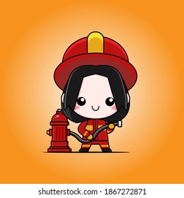 cute firefighter girl vector design