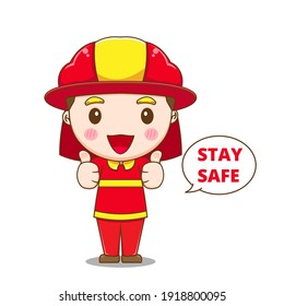 Cute firefighter posing thumbs up character vector design illustration