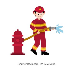 Cute Firefighter Profesional Profession Cartoon Vector