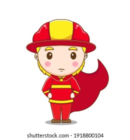 Cute firefighter as superhero character vector design illustration