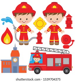 Cute firefighter vector cartoon illustration