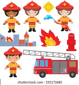 Cute Firefighter Vector Illustration