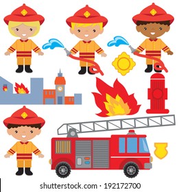 Cute Firefighter Vector Illustration