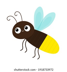 Cute firefly beetle bug. Insect animal. Cartoon kawaii funny smiling baby character. Brown color. Shining yellow light bulb. Education cards for kids. White background. Flat design. Vector