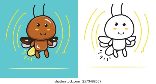 A cute firefly doll cartoon illustration for a sticker, design element, or coloring book element