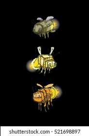 Cute firefly robot cartoon waving, character design