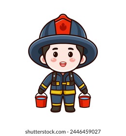 cute fireman character design with carriying water