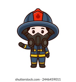 cute fireman mascot with wearing masker