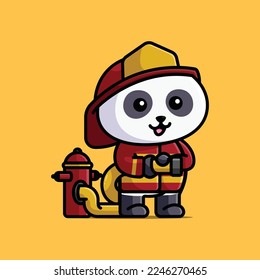 Cute fireman panda, die Wasserschlauch-Cartoon veranschaulicht Tier Natur frei einzeln