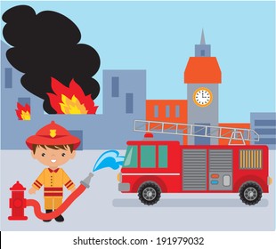 Cute fireman vector illustration