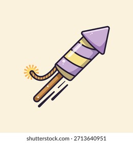 Cute Firework Rocket Cartoon Illustration for New Year and Festival Celebration