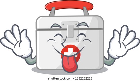 Cute first aid kit cartoon mascot style with Tongue out