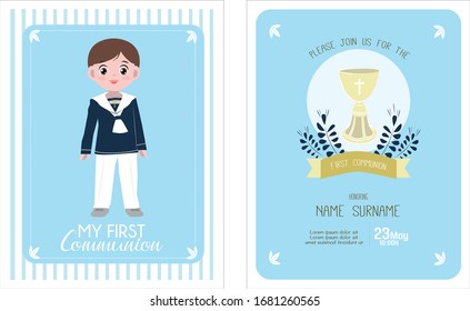 cute First communion boy greeting 