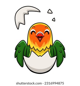 Cute fischer love bird cartoon inside from egg