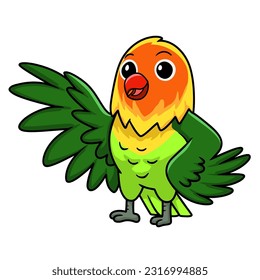 Cute fischer love bird cartoon waving hand