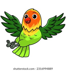 Cute fischer love bird cartoon flying