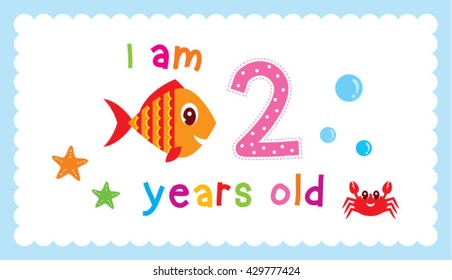 cute fish 2 years old announcement card