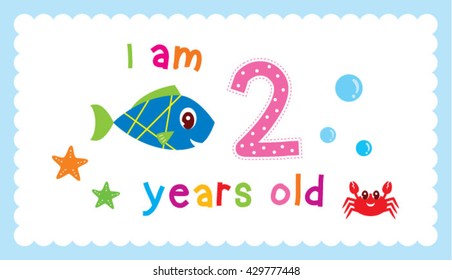 cute fish 2 years old announcement card