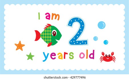 cute fish 2 years old announcement card