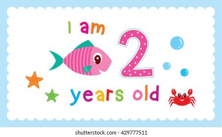 cute fish 2 years old announcement card