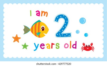 cute fish 2 years old announcement card