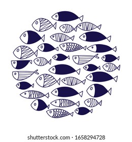 Cute fish. Around motif with fish.